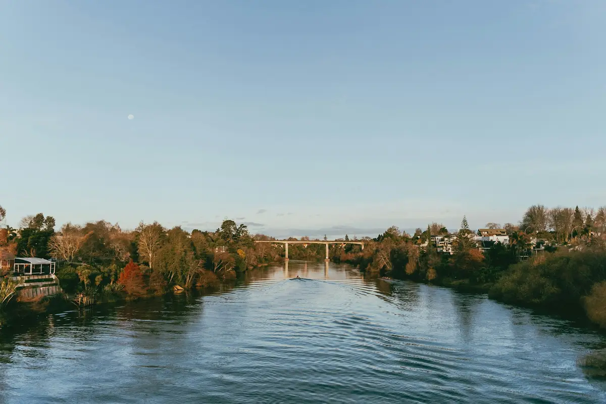 Waikato River with a bridge in Hamilton