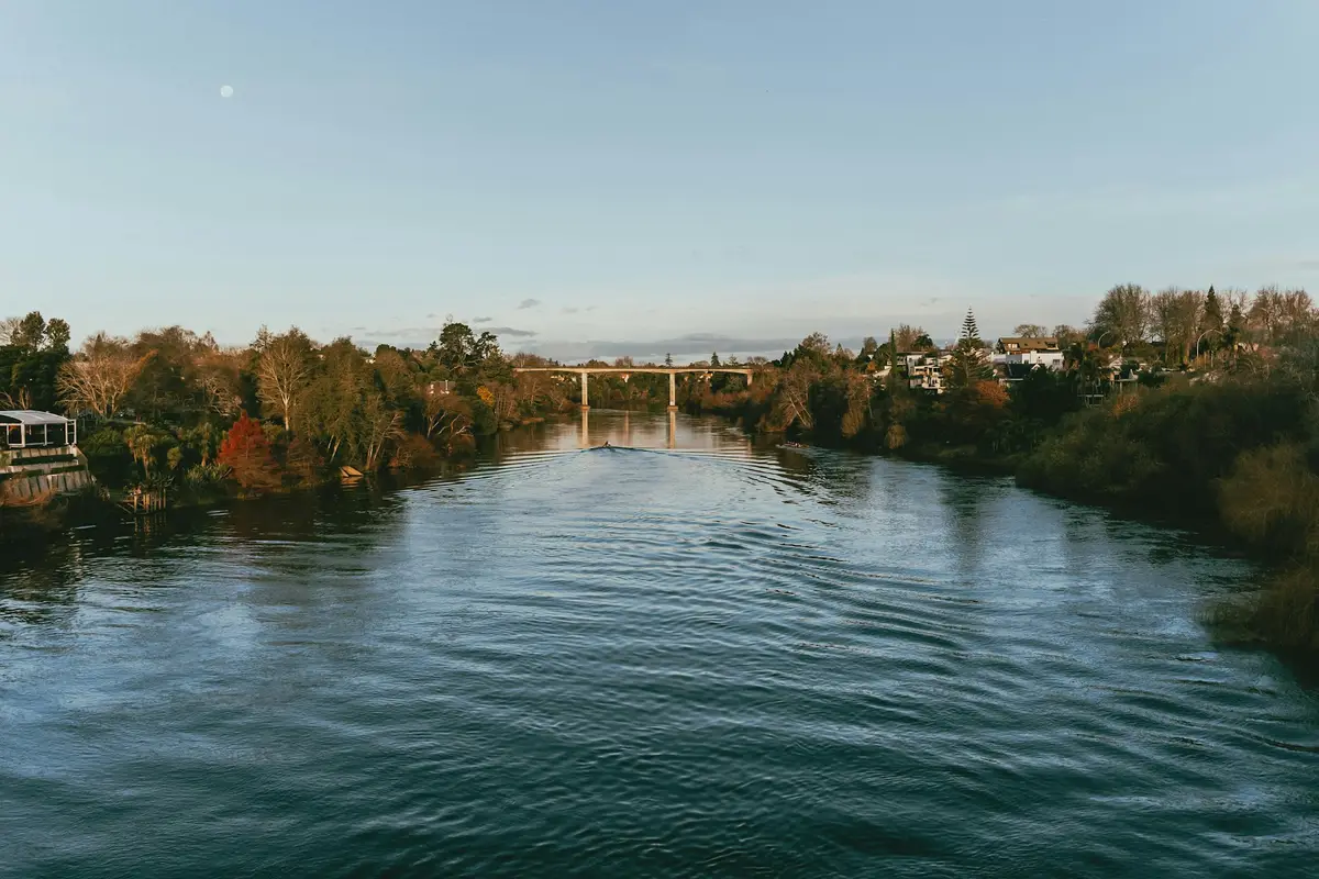 Waikato River with a bridge in Hamilton