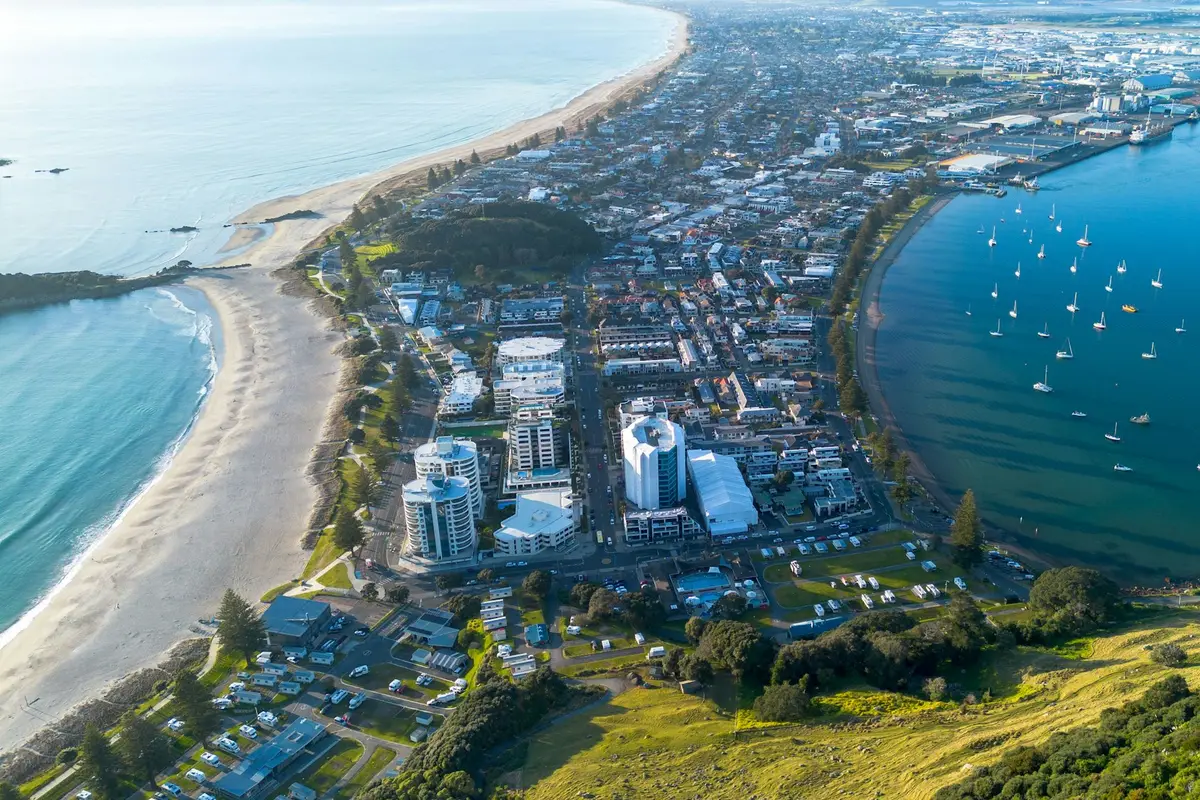 Aerial view of Tauranga city and its waterfront