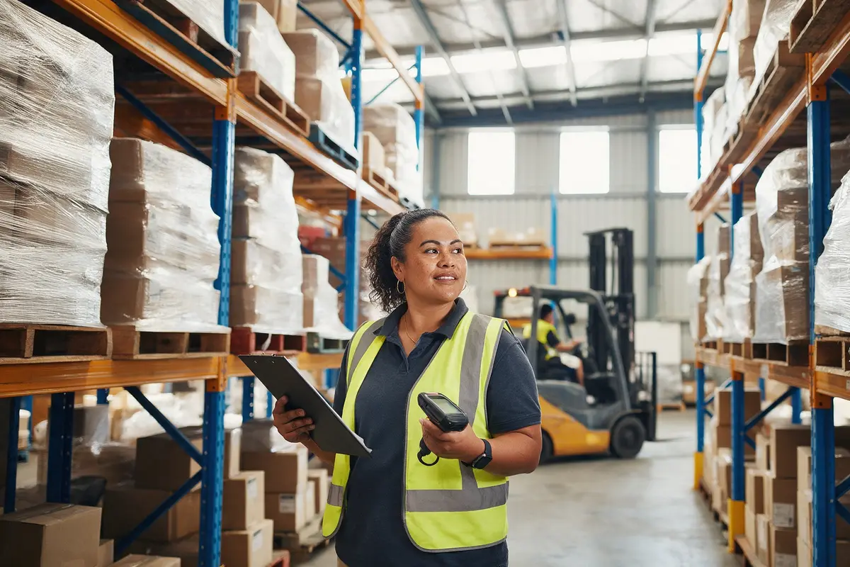 Auckland wholesale distributor checking stock levels in a warehouse before a busy season