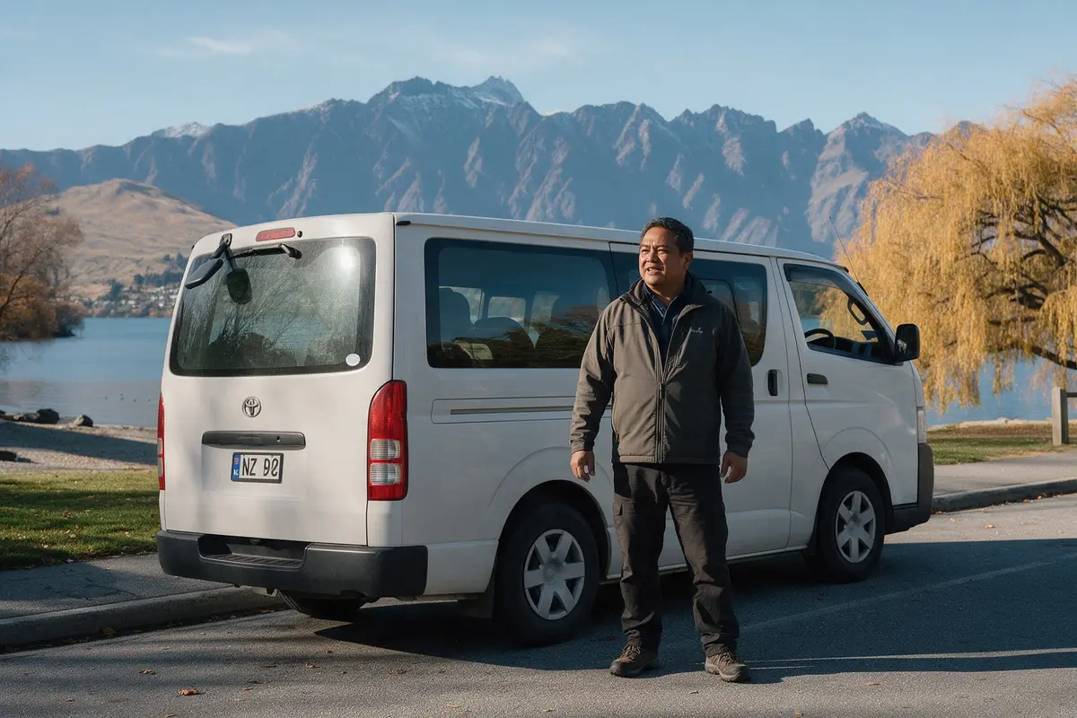 Queenstown tourism operator beside a tour van preparing for the busy season