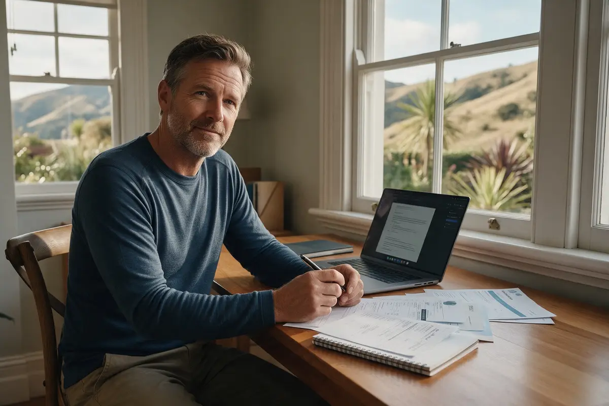 Christchurch business owner weighing secured and unsecured loan options at a home office desk