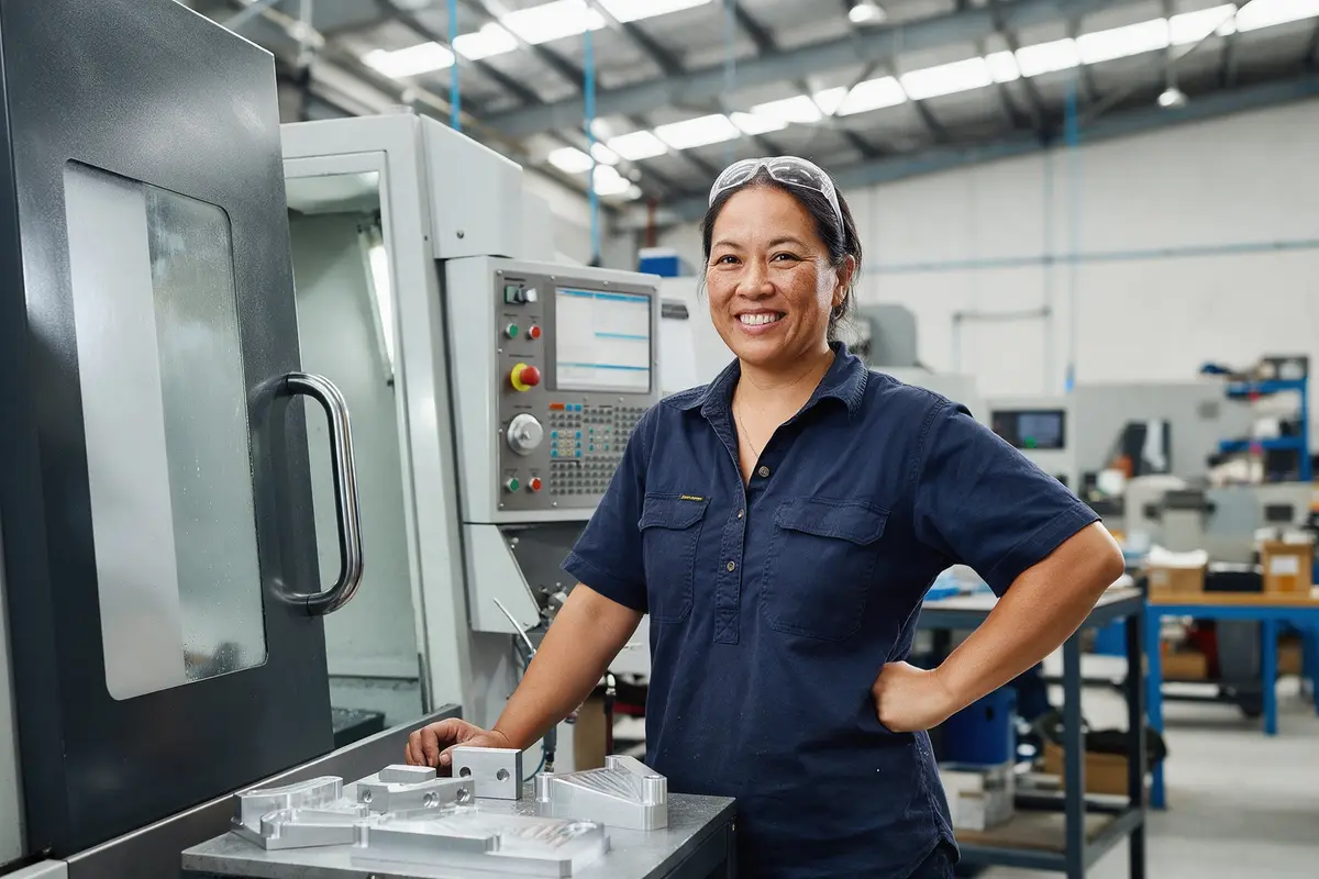 Palmerston North engineering workshop owner beside a new CNC machine