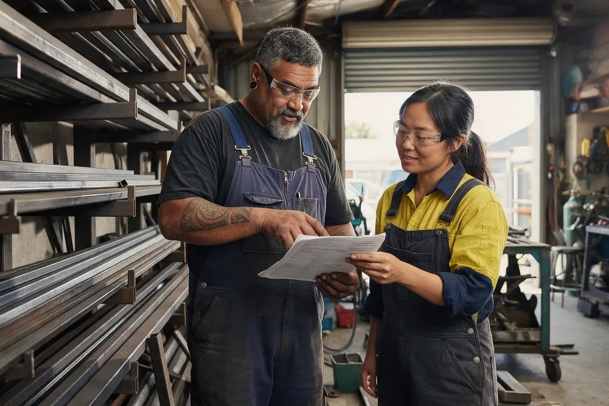 Small Christchurch manufacturer reviewing an order on the factory floor